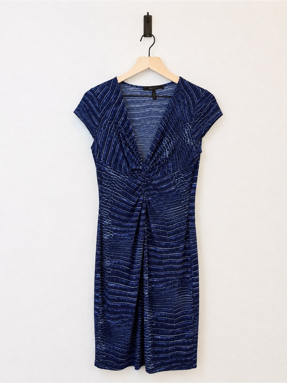 BCBGMaxAzria Navy Textured Twist-Front Midi Dress